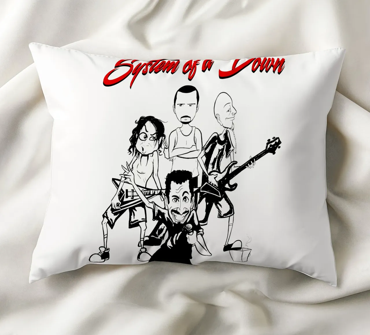 Il cartone animato di System of a Down T-SHIRT cuscino da ninetyfourdesign_