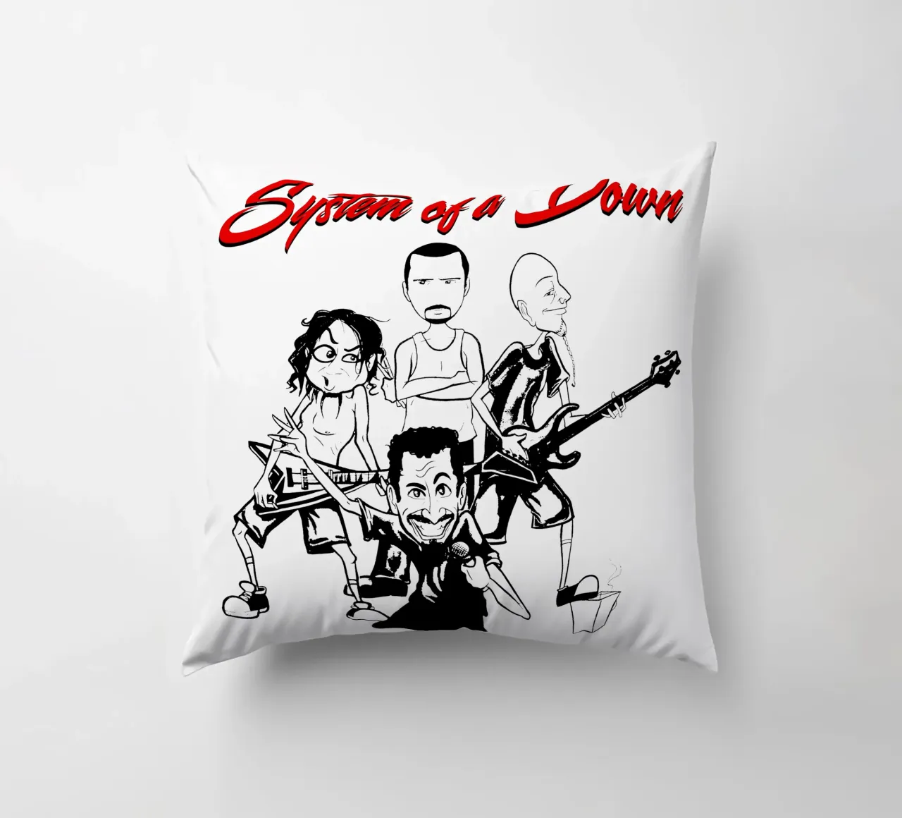 Il cartone animato di System of a Down T-SHIRT cuscino da ninetyfourdesign_
