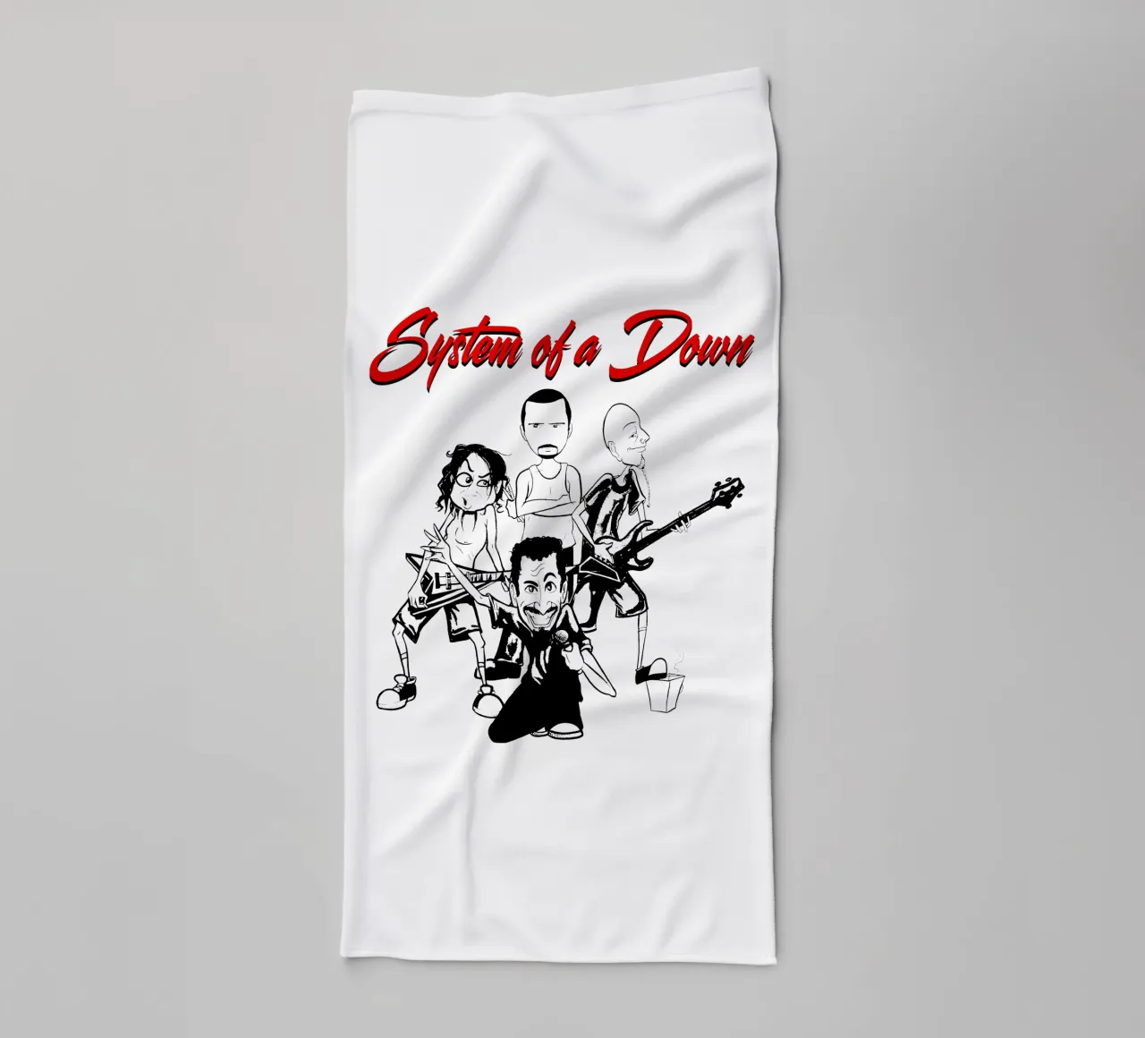 Il cartone animato di System of a Down T-SHIRT asciugamano da bagno da ninetyfourdesign_
