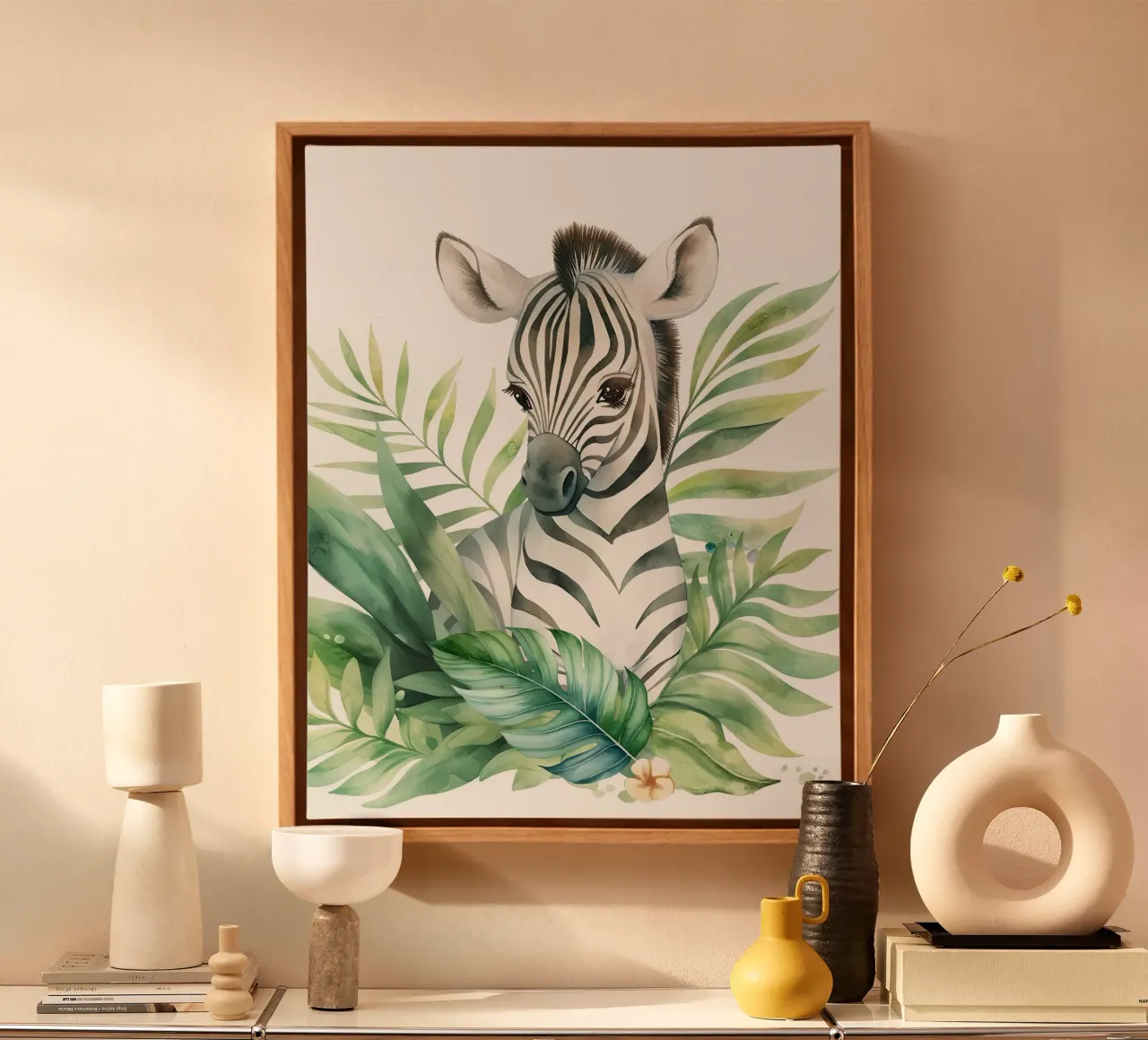 Shy Zebra in the Greens tela con Cornice a cassetta da vintageshop