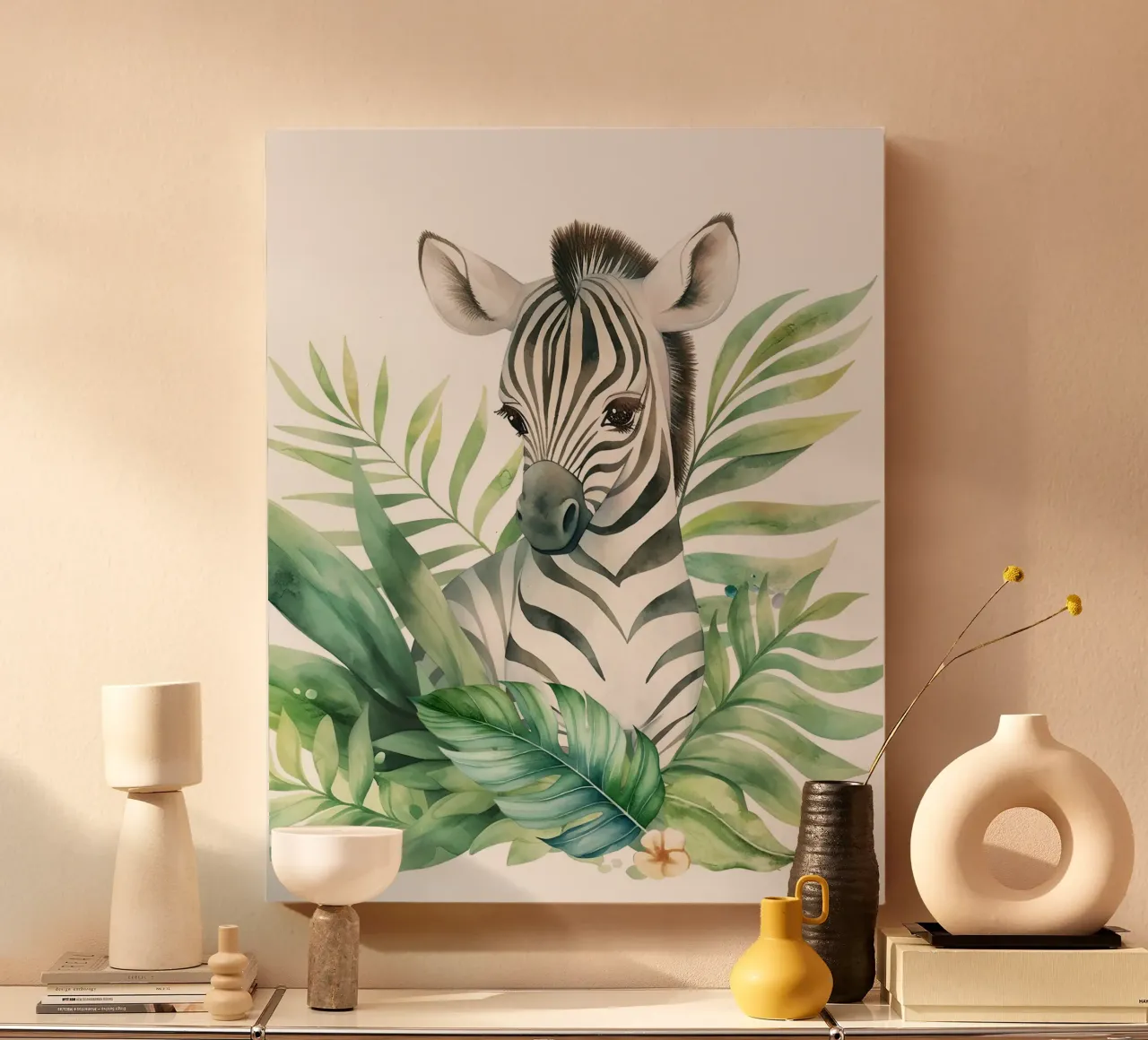 Shy Zebra in the Greens tela con Cornice a cassetta da vintageshop
