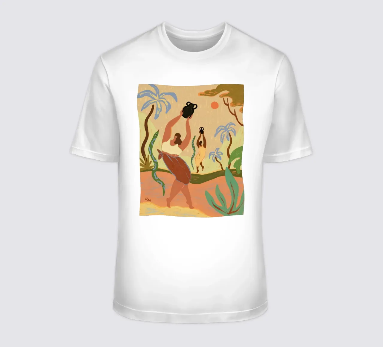 donna scalza che indossa un abito fluente t-shirt da gudikan shop