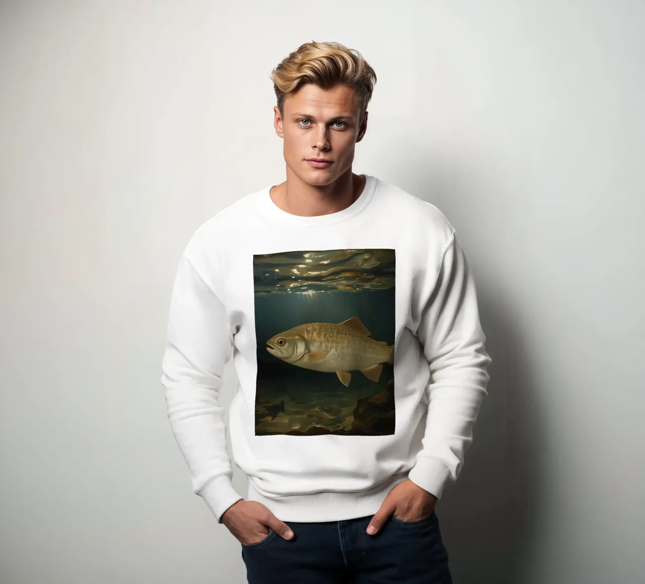 Un gran pez nada con elegancia en aguas claras iluminadas sudadera de DesignDoodle