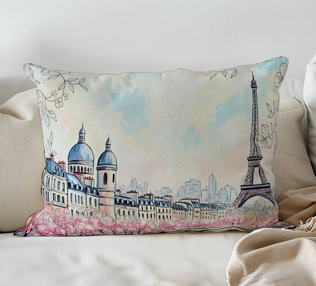 Sogno parigino: Serenità dei ciliegi in fiore 🌸🇫🇷 cuscino da Eni Brandon
