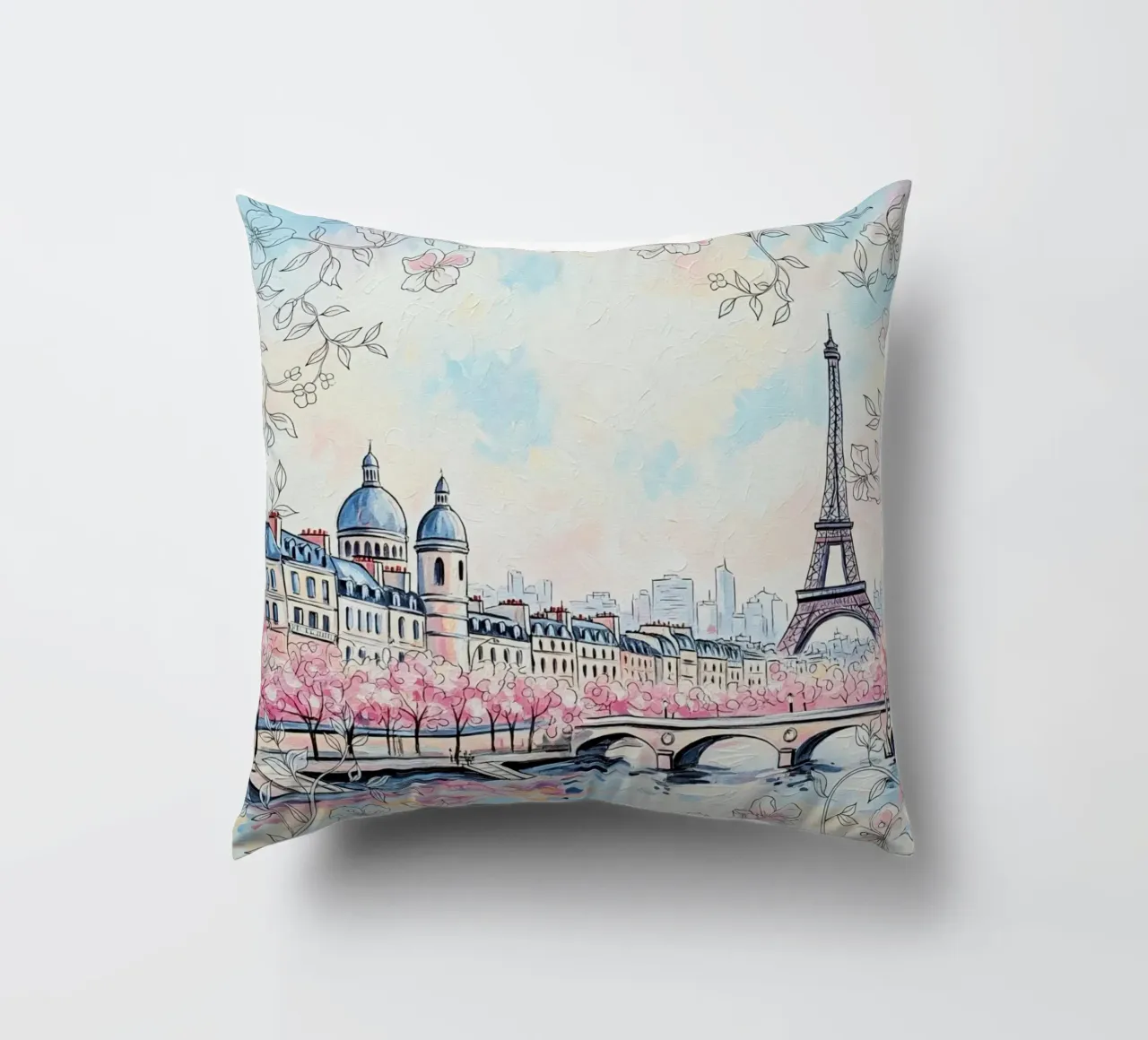 Sogno parigino: Serenità dei ciliegi in fiore 🌸🇫🇷 cuscino da Eni Brandon