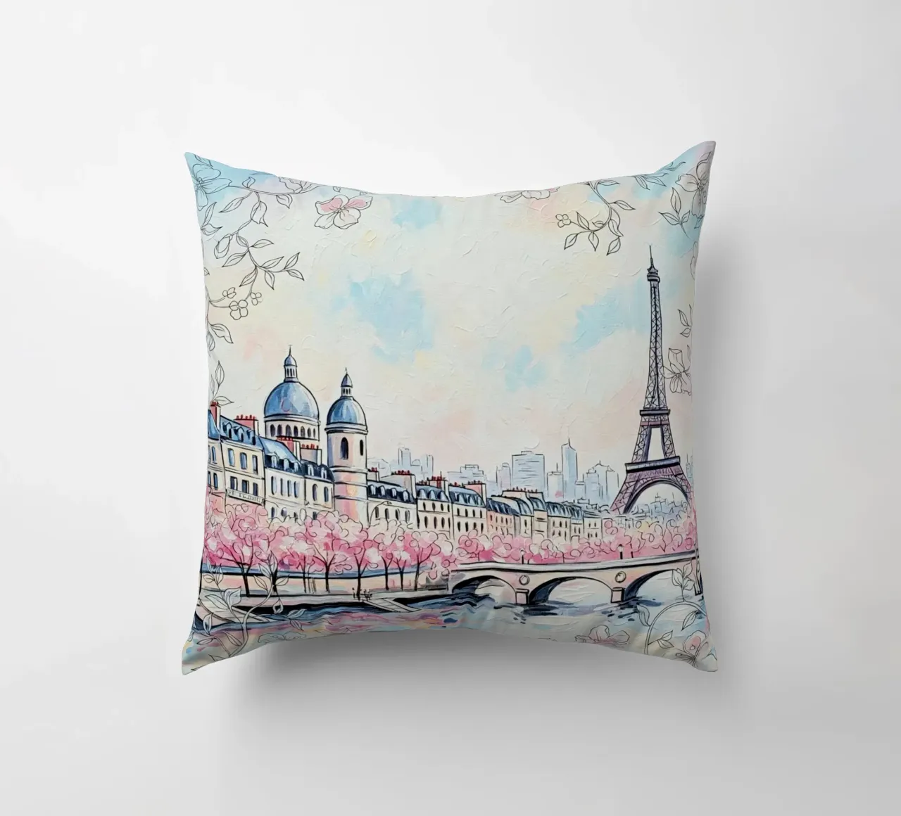 Sogno parigino: Serenità dei ciliegi in fiore 🌸🇫🇷 cuscino da Eni Brandon