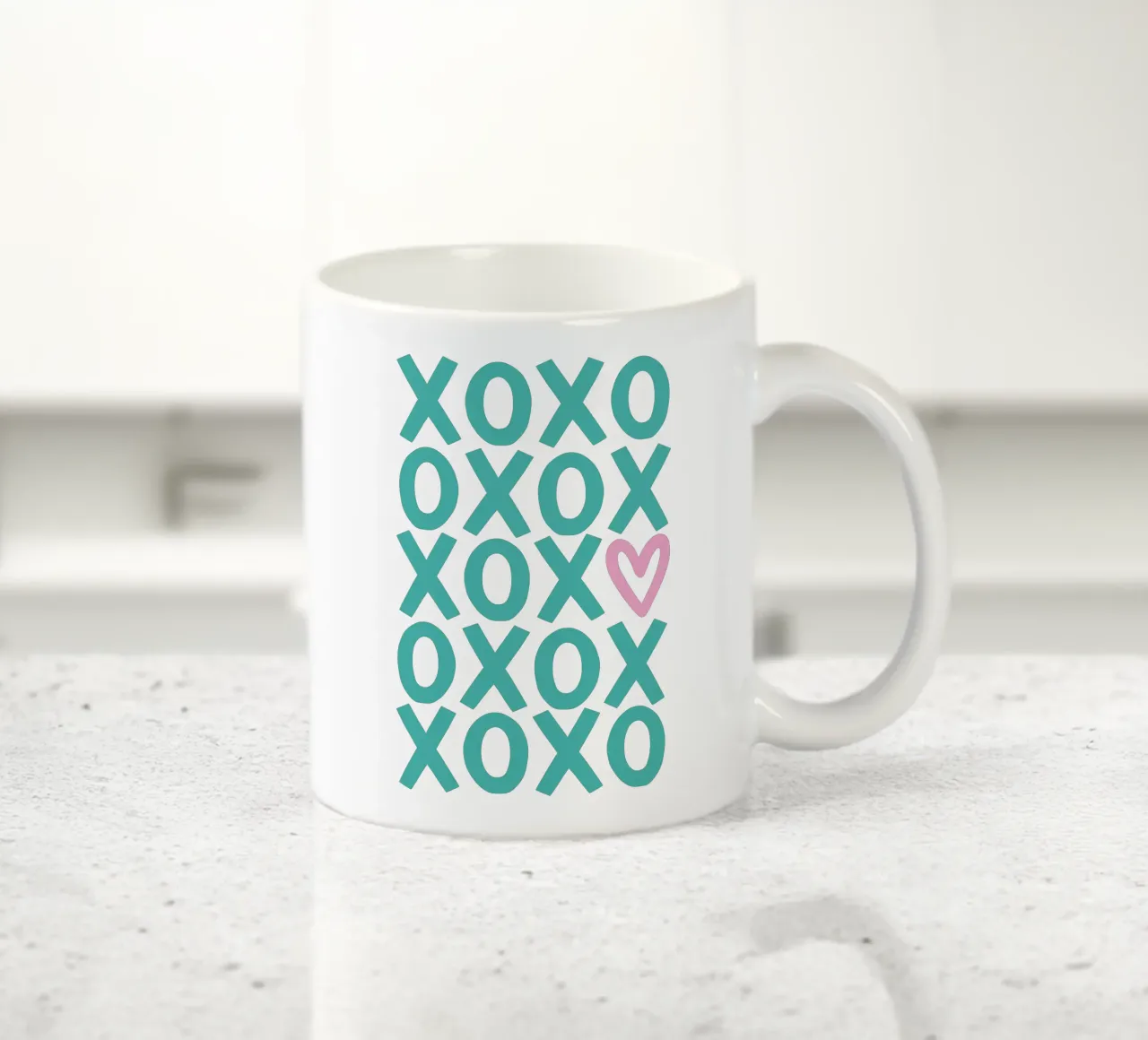 xoxo - green and pink ceramic mug by Vivdesign