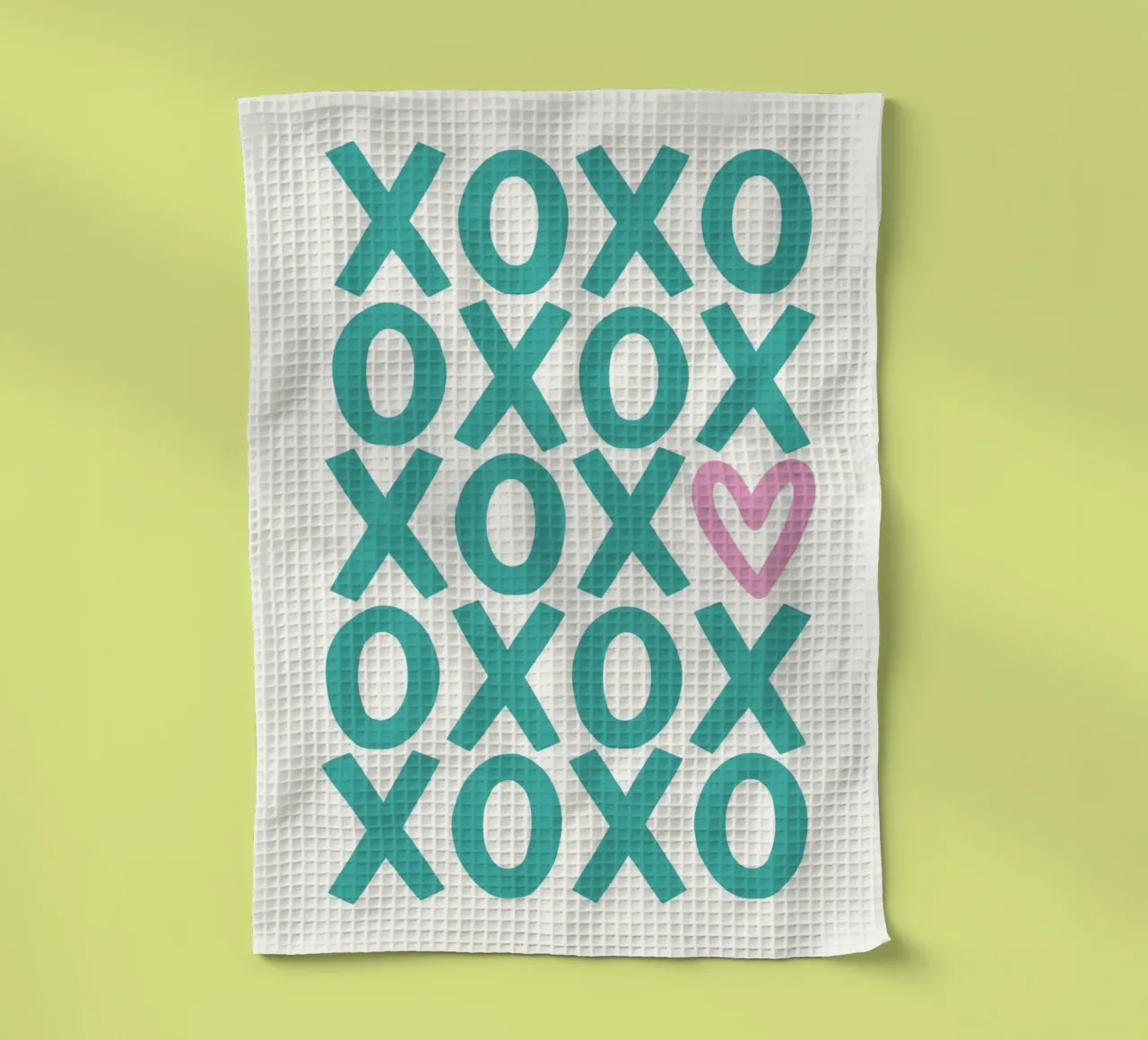 xoxo - green and pink tea towel by Vivdesign