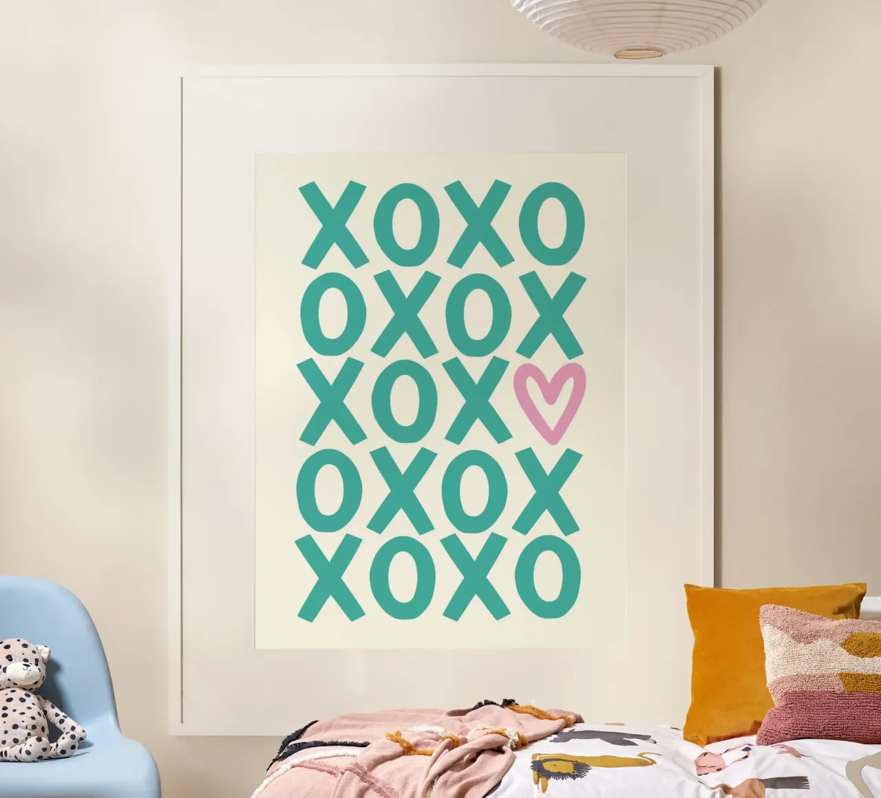 xoxo - green and pink poster with aluminum frame by Vivdesign
