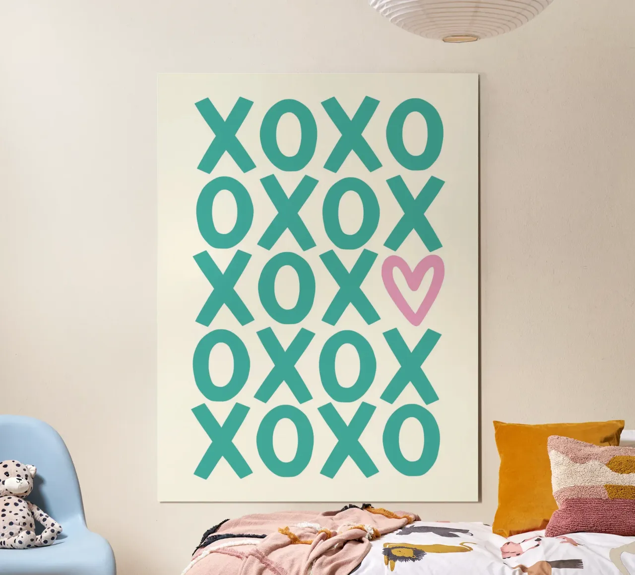 xoxo - green and pink poster with aluminum frame by Vivdesign