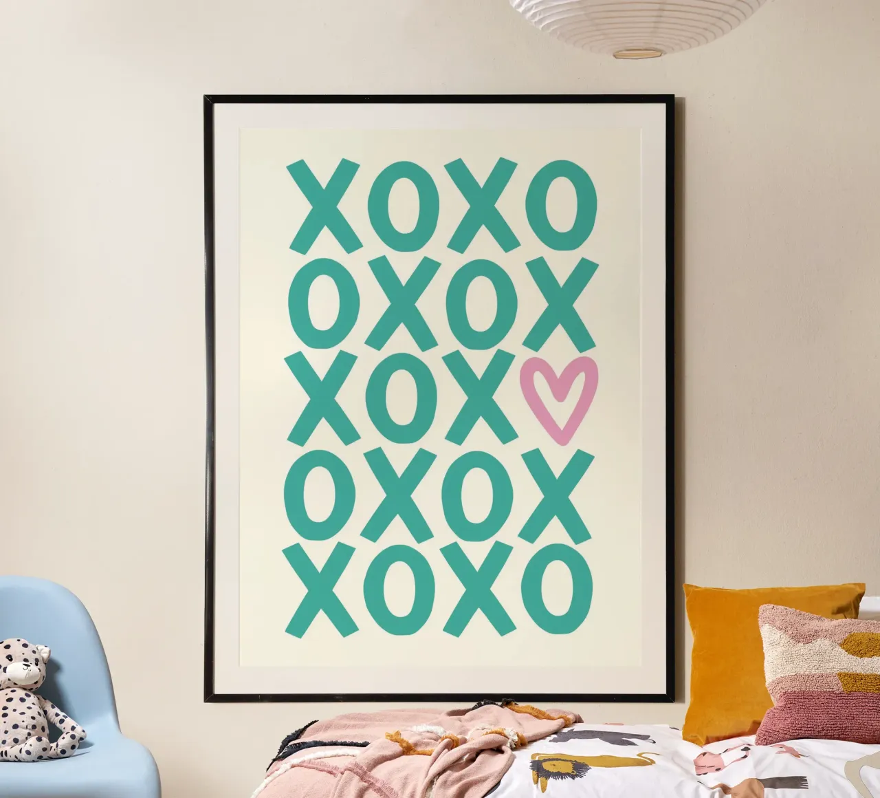 xoxo - green and pink poster with aluminum frame by Vivdesign