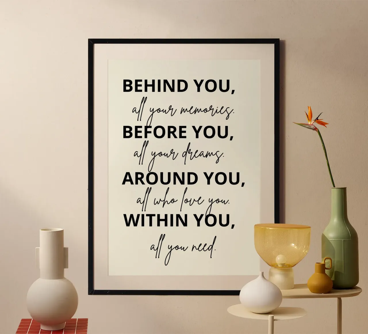 Positive Behind You All Your Memories poster con telaio in legno da ramosashop