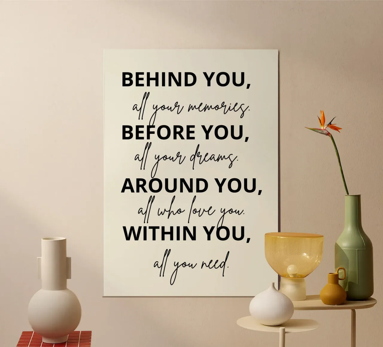 Positive Behind You All Your Memories poster con telaio in legno da ramosashop