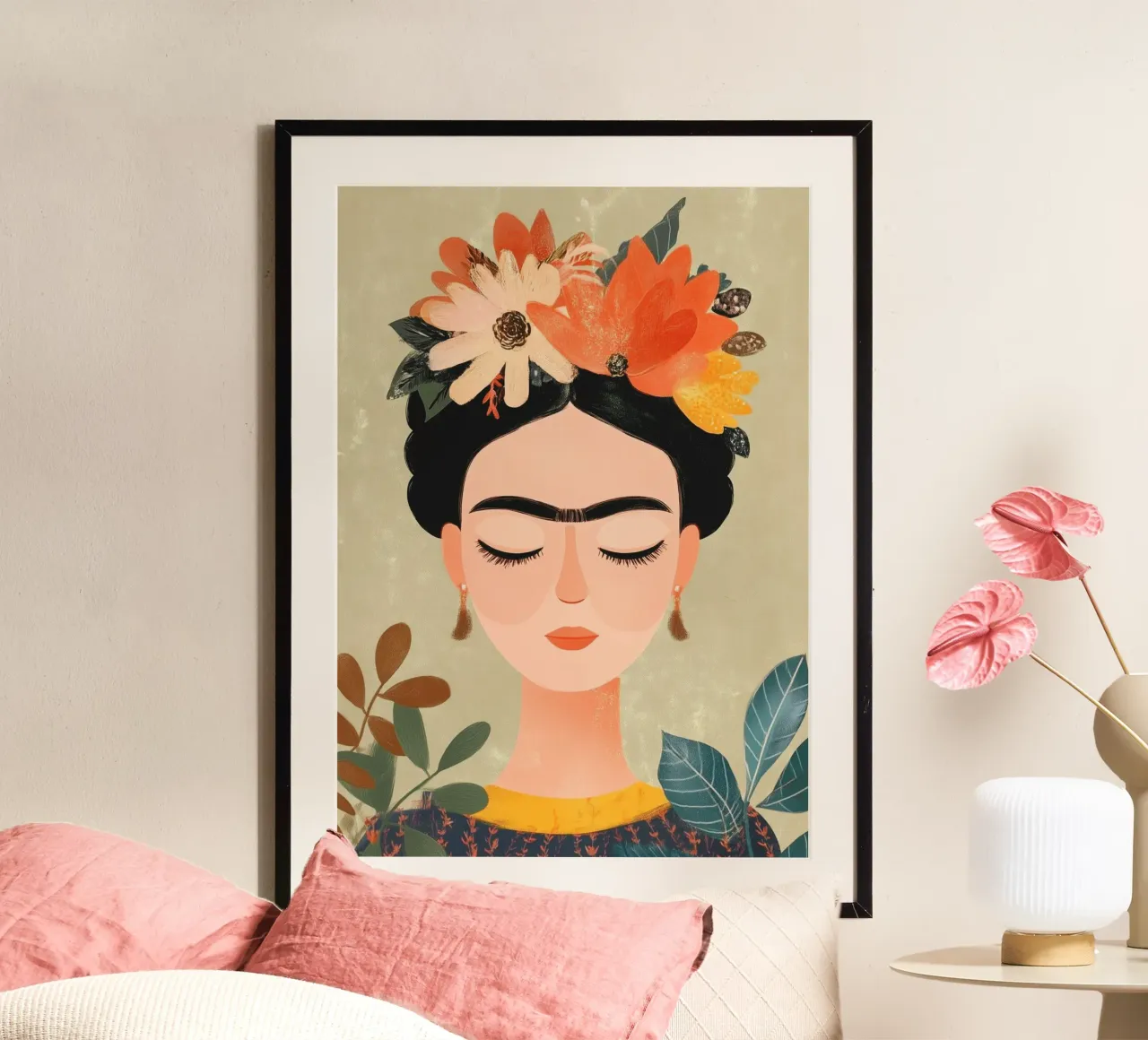 Frida en Silencio poster avec cadre en bois de Clara August