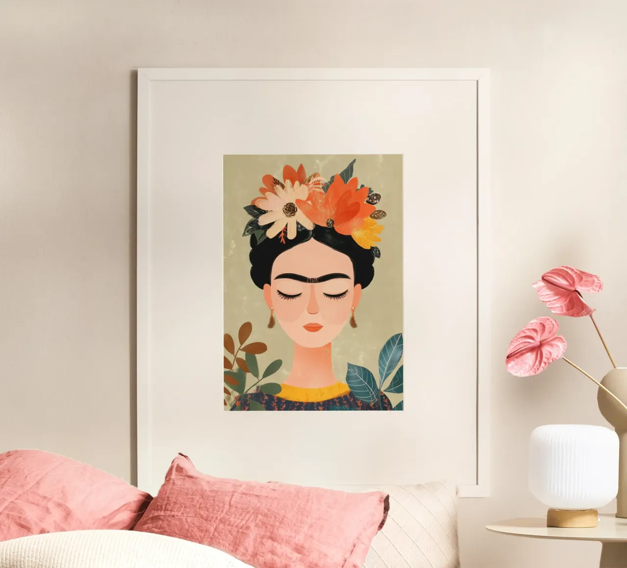 Frida en Silencio poster avec cadre en bois de Clara August