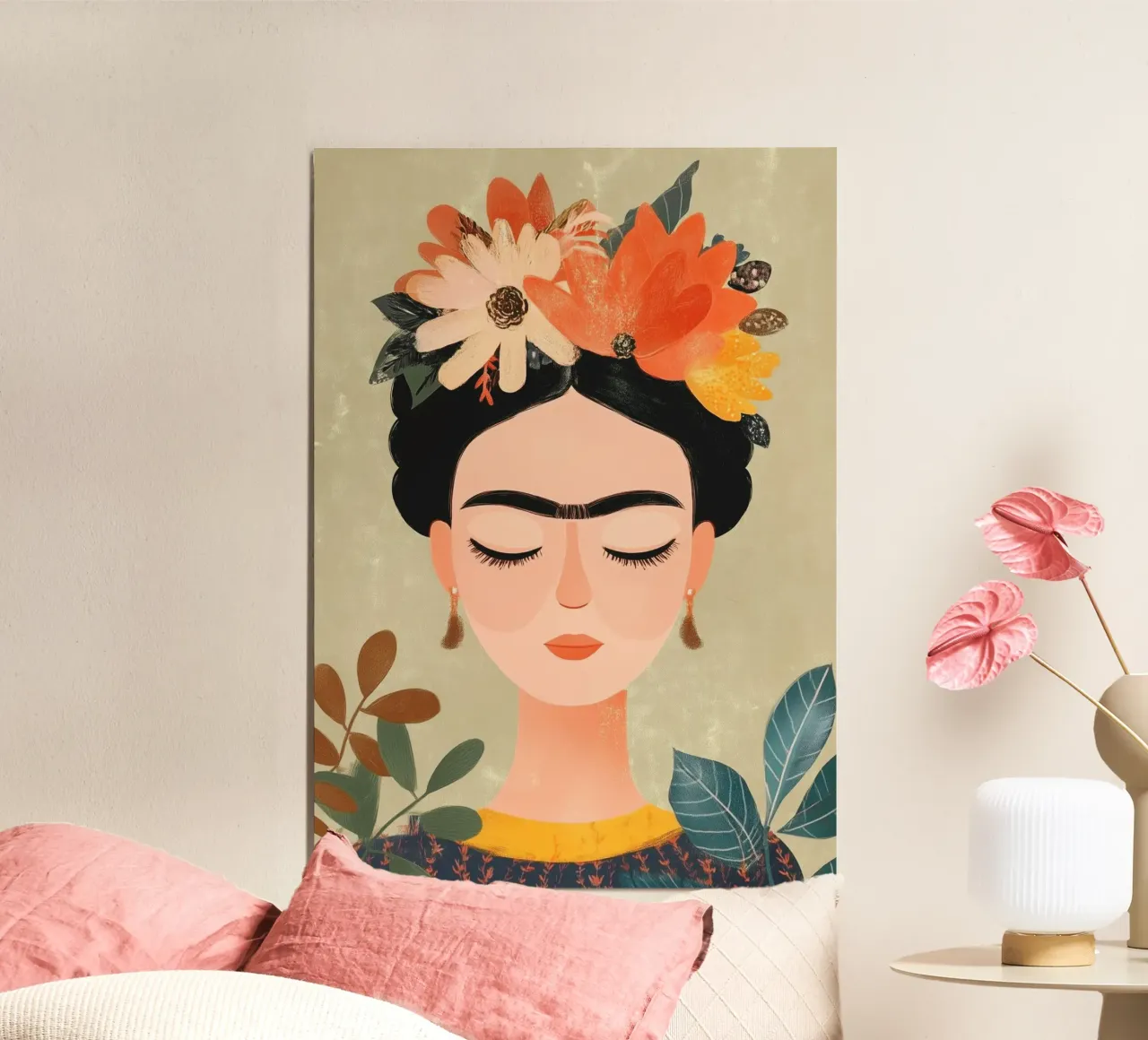 Frida en Silencio poster avec cadre en bois de Clara August