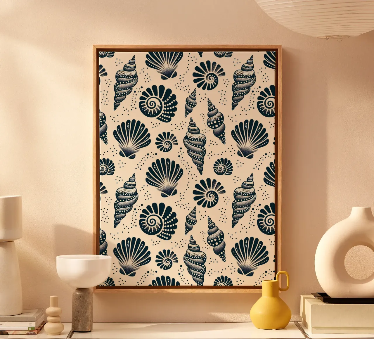 Seashells Black and Cream canvas by SilverPegasus