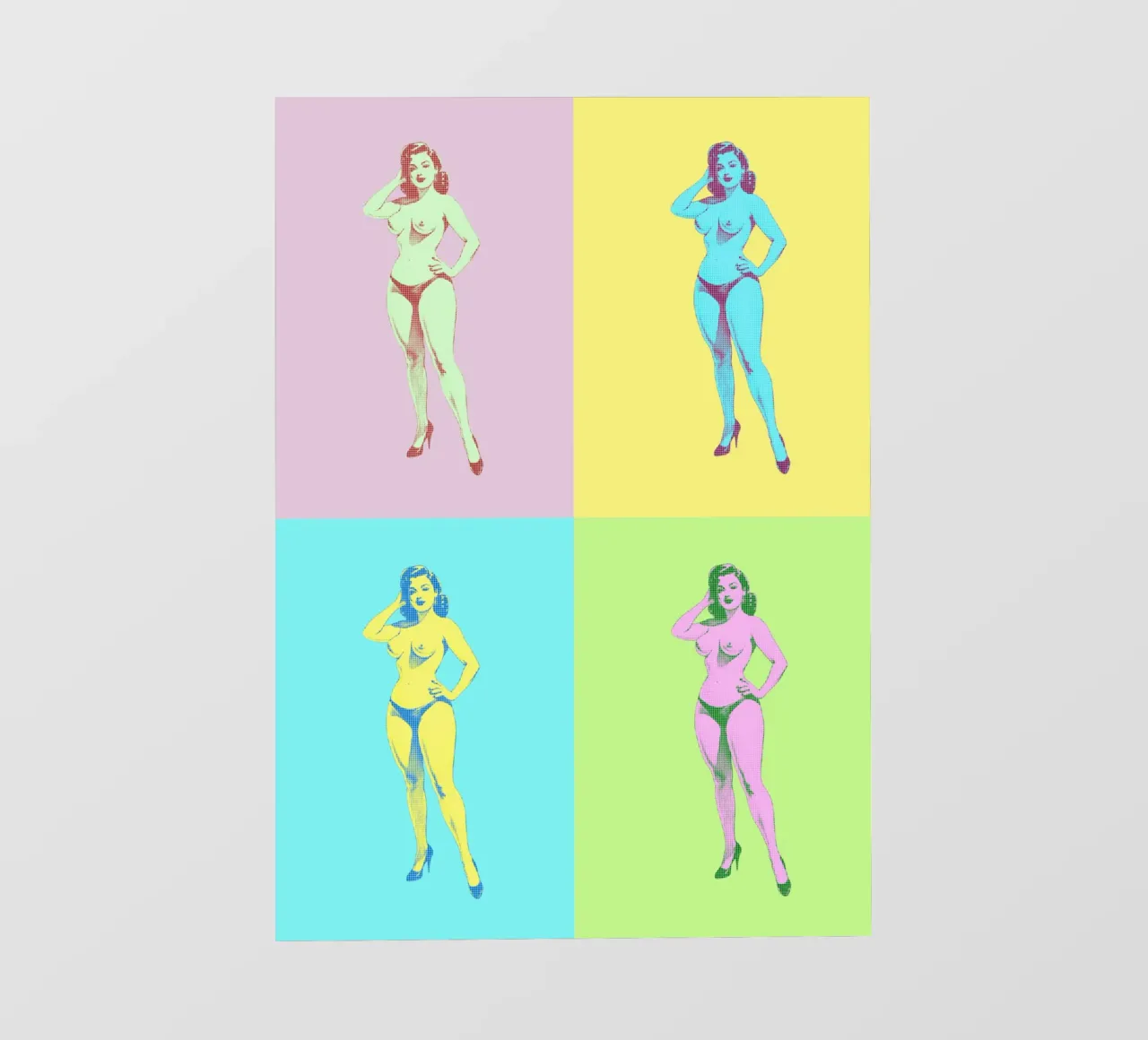 Pin-Up nuda pop art in pannelli pastello pellicola backlit da Hecate Pim Designs