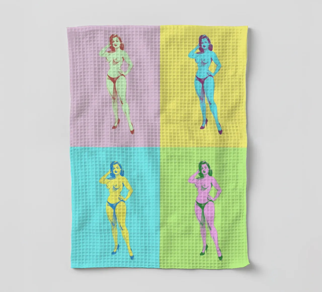 Pin-Up nuda pop art in pannelli pastello canovaccio da cucina da Hecate Pim Designs