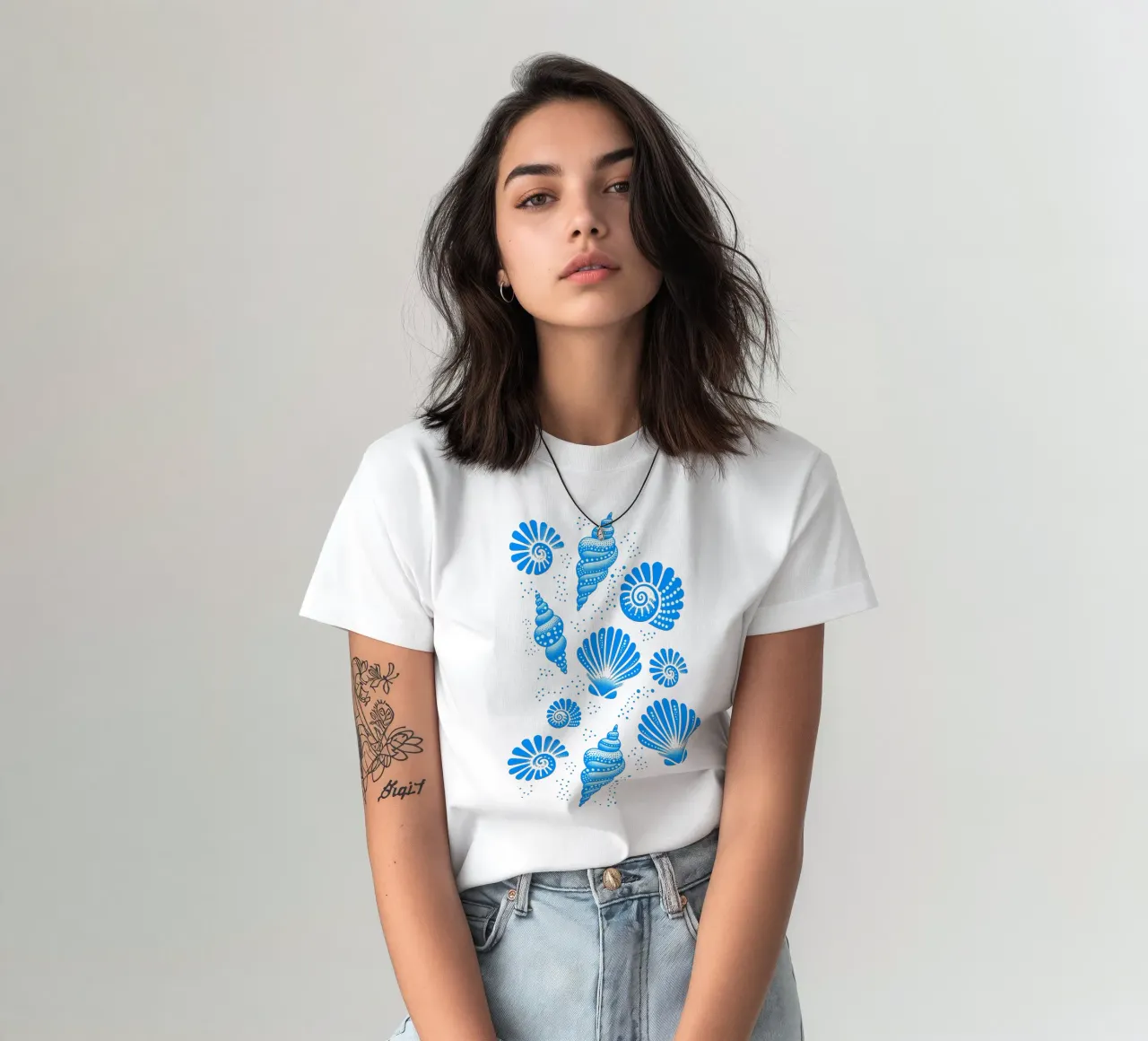 Seashells Cerulean Blue t-shirt by SilverPegasus