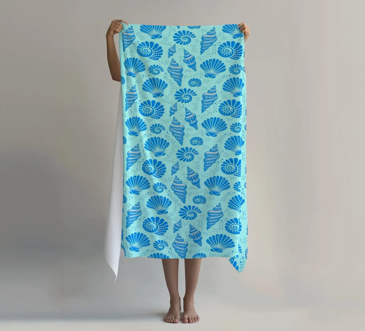 Seashells Cerulean Blue beach towel by SilverPegasus