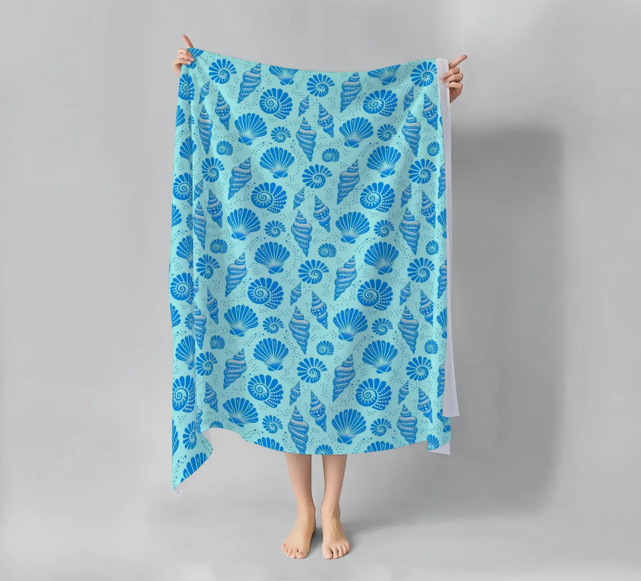Seashells Cerulean Blue beach towel by SilverPegasus