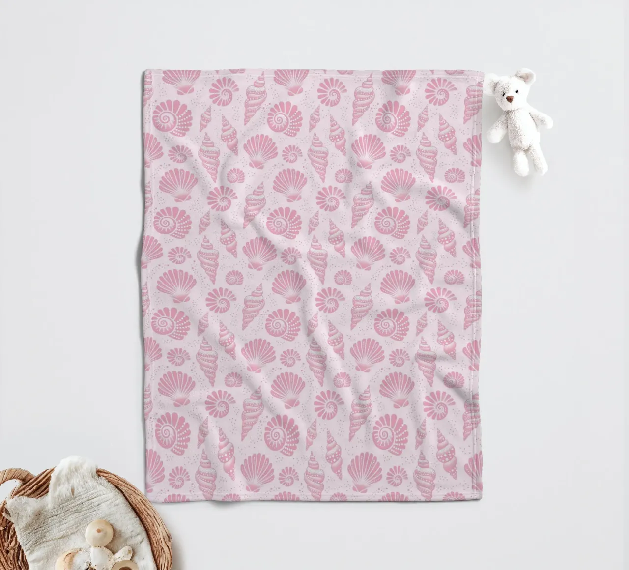 Seashells Blush Pink fleece blanket by SilverPegasus