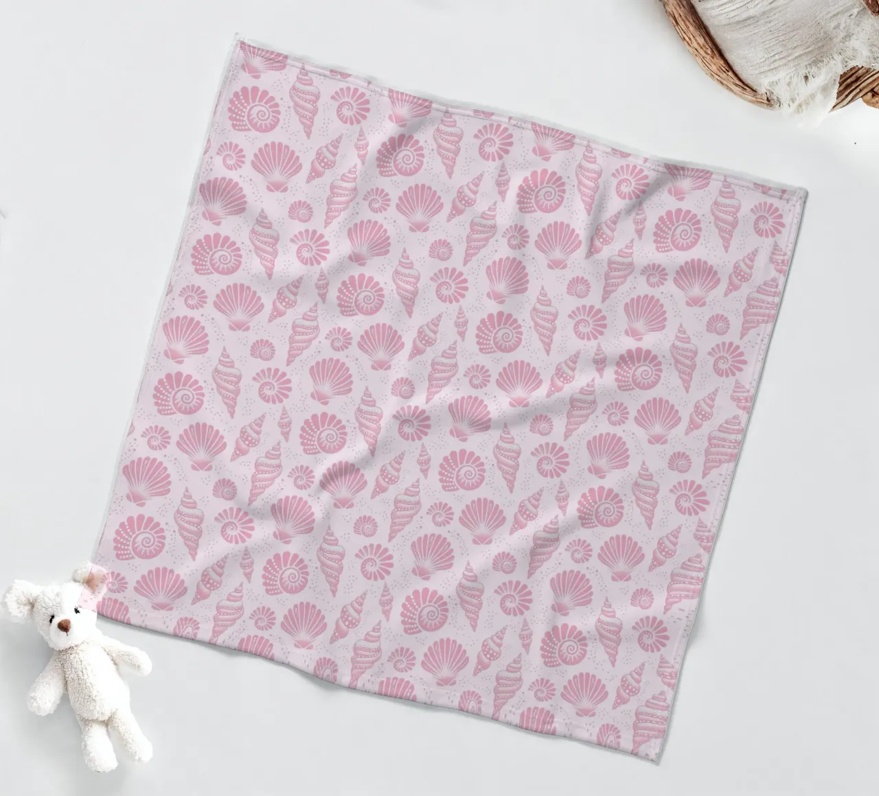 Seashells Blush Pink fleece blanket by SilverPegasus