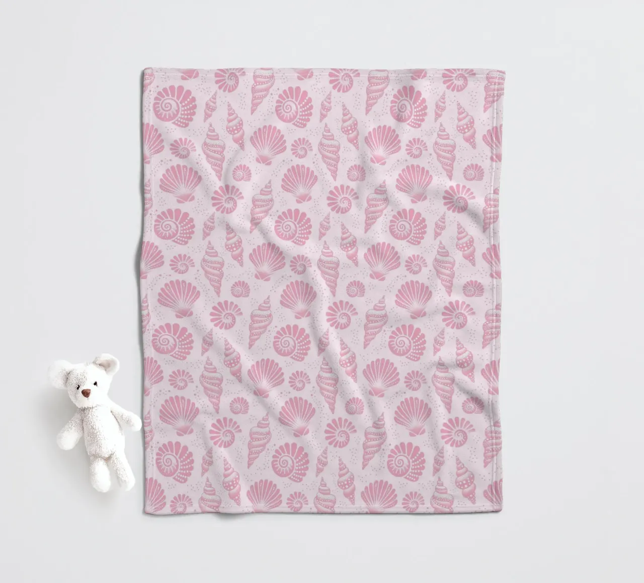 Seashells Blush Pink fleece blanket by SilverPegasus