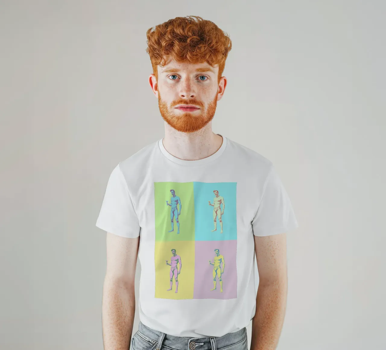 Pop Art Male Pin-Ups in Pastel Panels t-shirt by Hecate Pim Designs