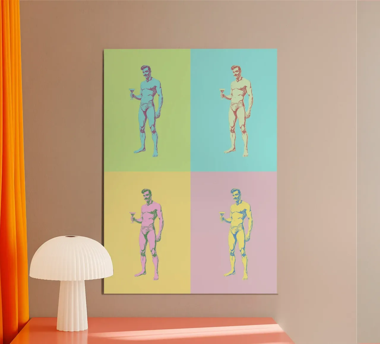 Pop Art Male Pin-Ups in Pastel Panels hahnemühle by Hecate Pim Designs