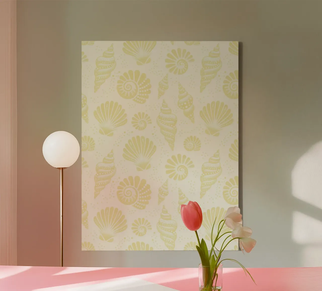 Seashells Butter Yellow canvas by SilverPegasus