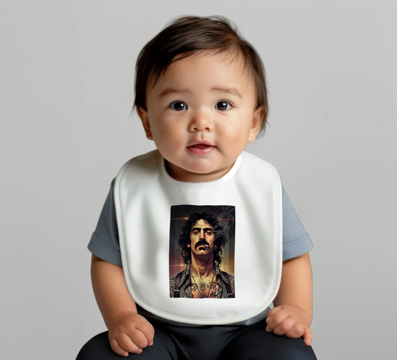 Frank Zappa smoking baby bib by Lembayung art