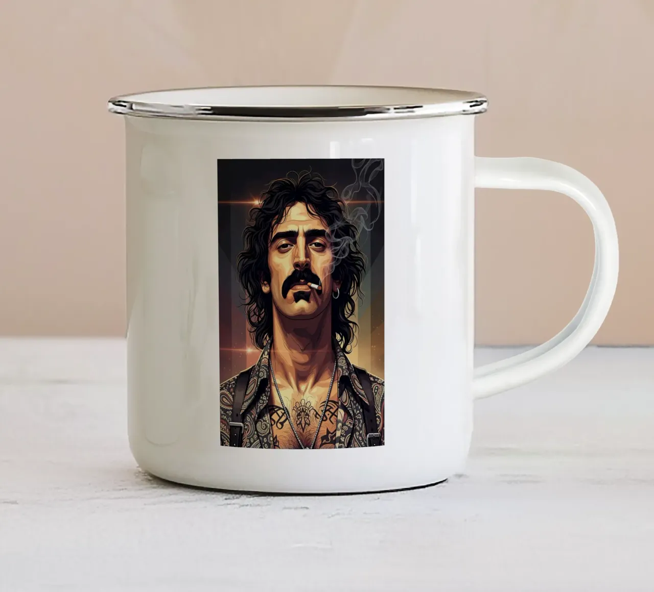 Frank Zappa smoking tazza in smalto da Lembayung art