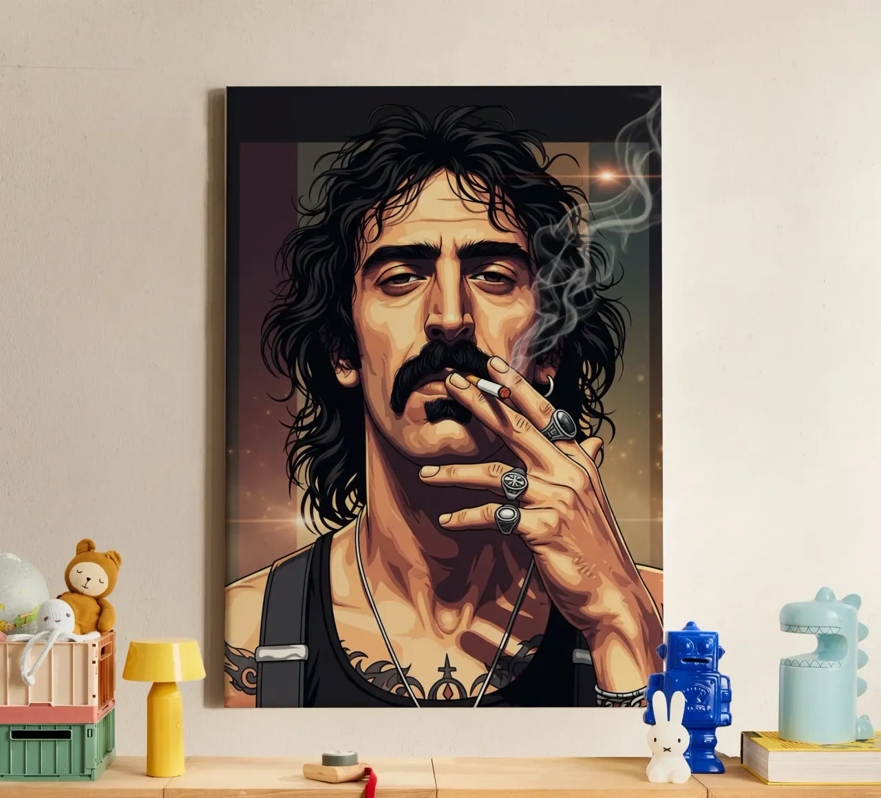 Frank Zappa smoking with rebel style tela da Lembayung art