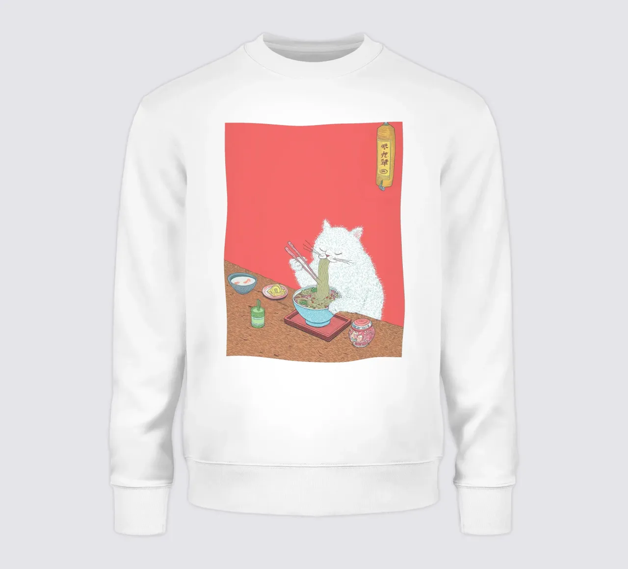 Gatto bianco mangia ramen Ispirazione Giappone Foodie e cucina felpa da Kaji