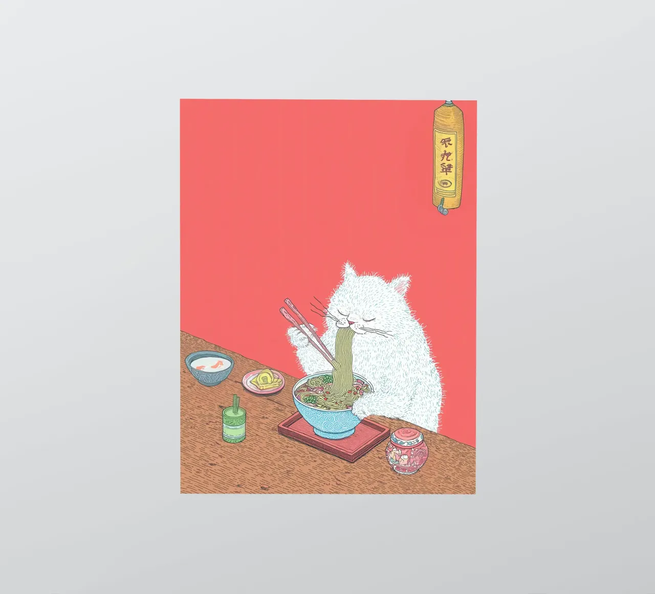 White Cat Eat Ramen Inspiration Japan Foodie and Kitchen sticker by Kaji