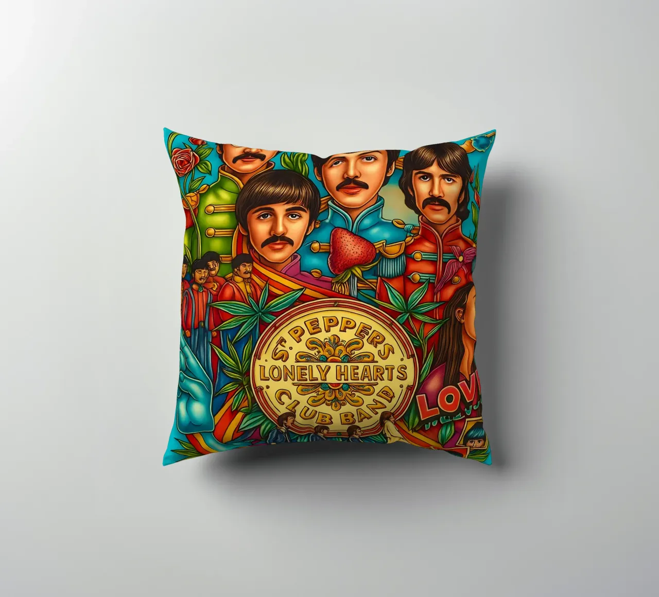 The Beatles - Sgt. Pepper_s Band - Music Poster Print decorative cushion by DGUnder