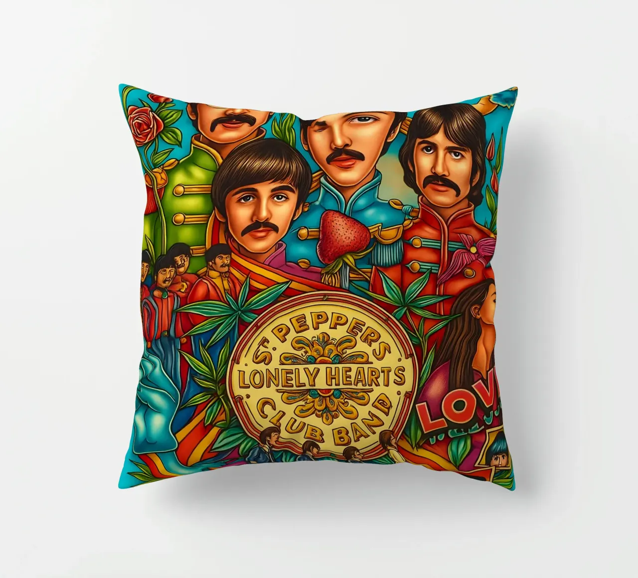 The Beatles - Sgt. Pepper_s Band - Music Poster Print decorative cushion by DGUnder