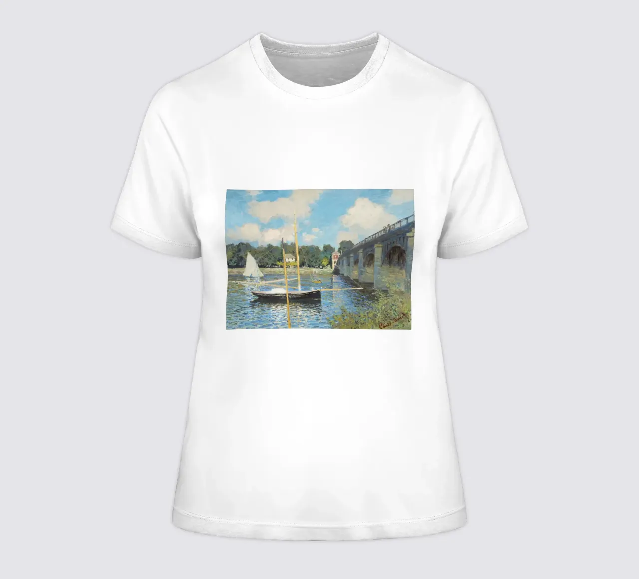 De brug bij Argenteuil (1874) van Claude Monet i dames t-shirt getailleerd van Monet Art Prints