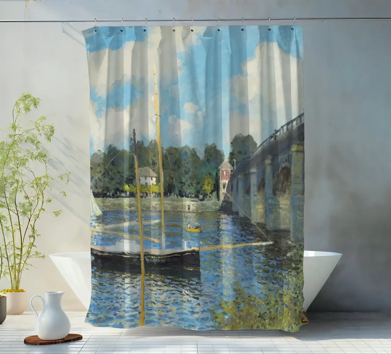 Il ponte di Argenteuil (1874) di Claude Monet i tenda da doccia da Monet Art Prints