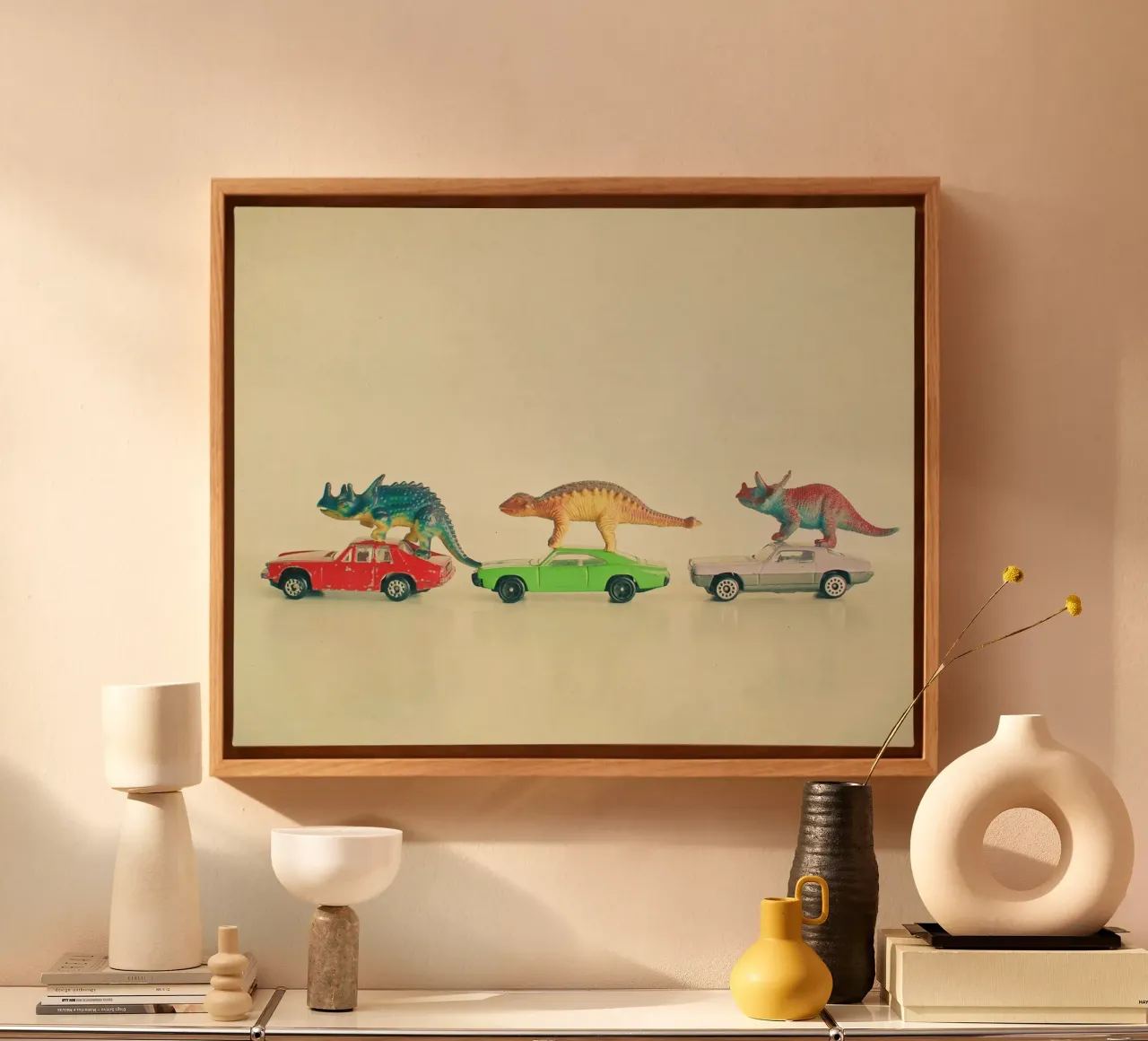 I dinosauri cavalcano le auto tela con Cornice a cassetta da Cassia Beck Photography