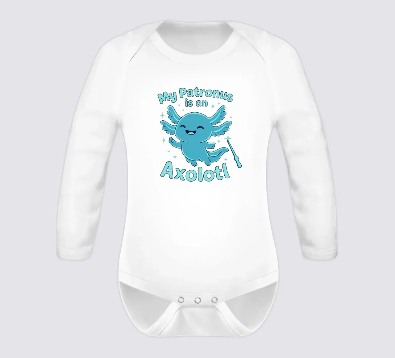 My patronus is an Axolotl long-sleeve baby romper by Loobs