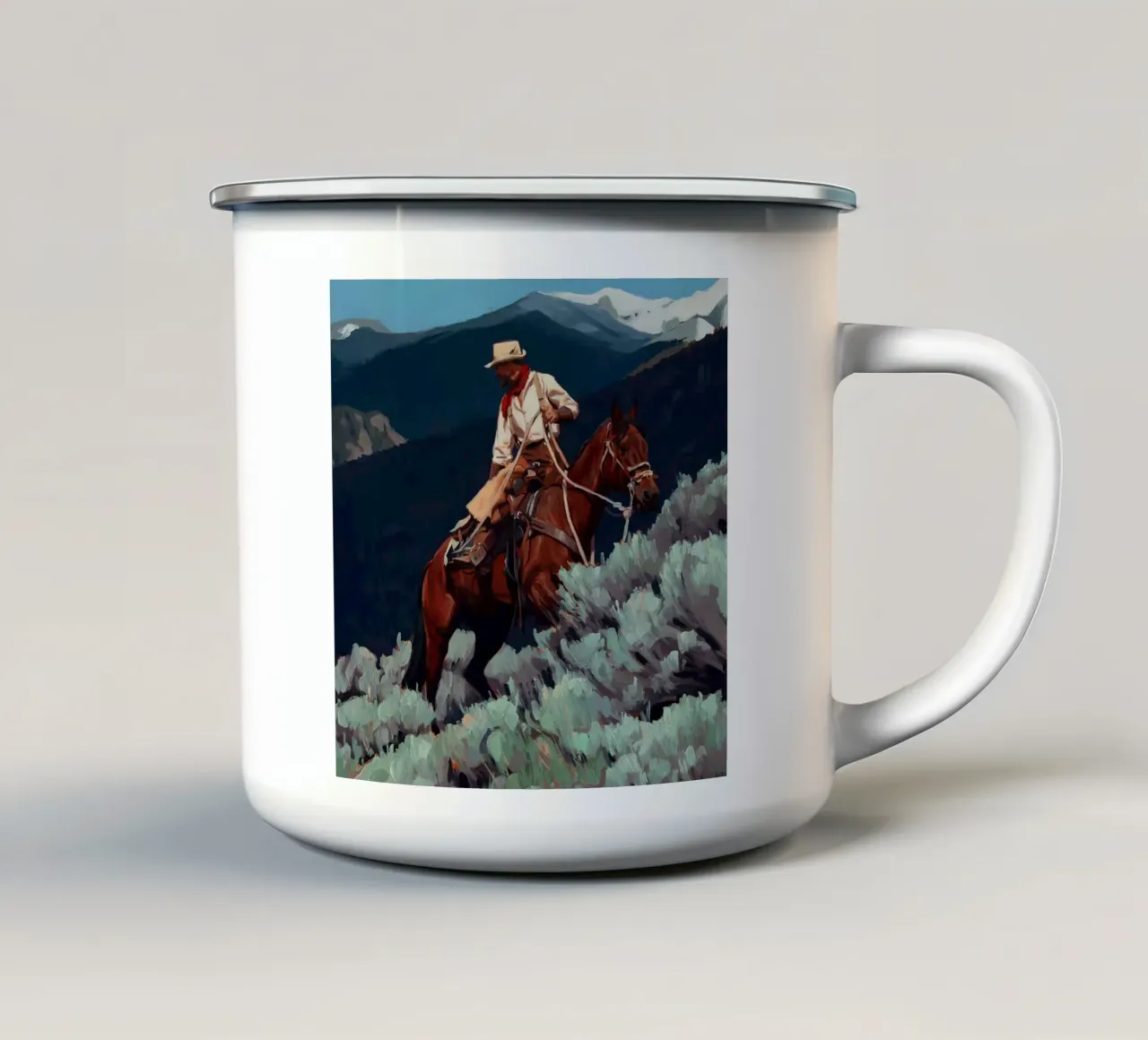 Primavera in Wyoming tazza in smalto da Riggle Glenda