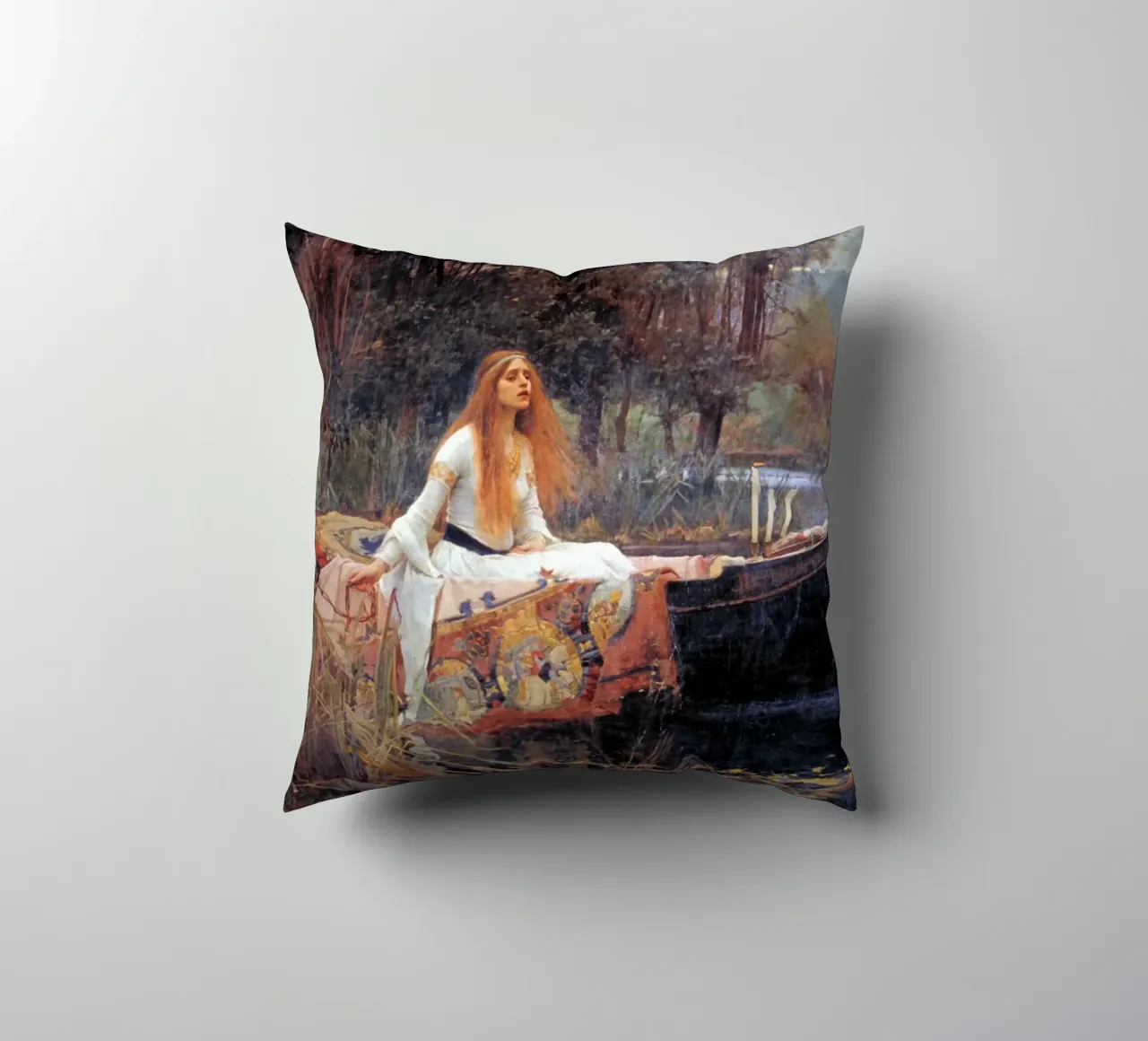 The Lady of Shalott by John William Waterhouse (1888) decorative cushion by Art History
