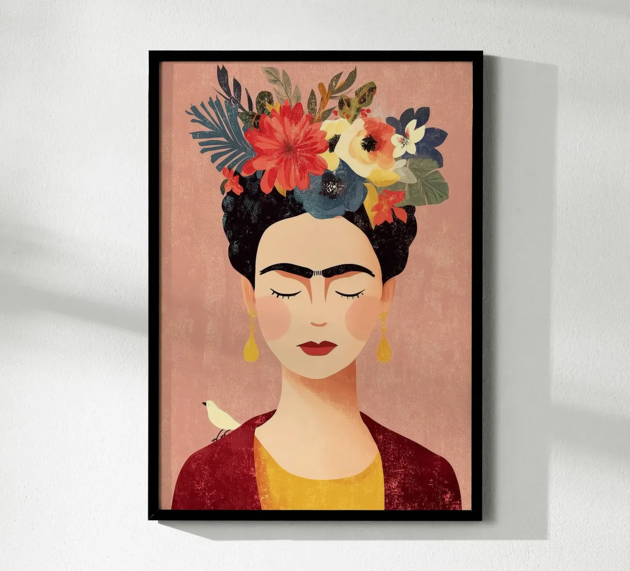 Frida y las Flores poster avec cadre en bois de Clara August