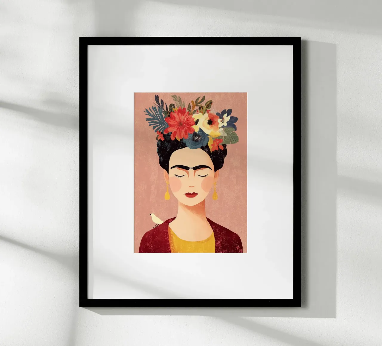Frida y las Flores poster avec cadre en bois de Clara August