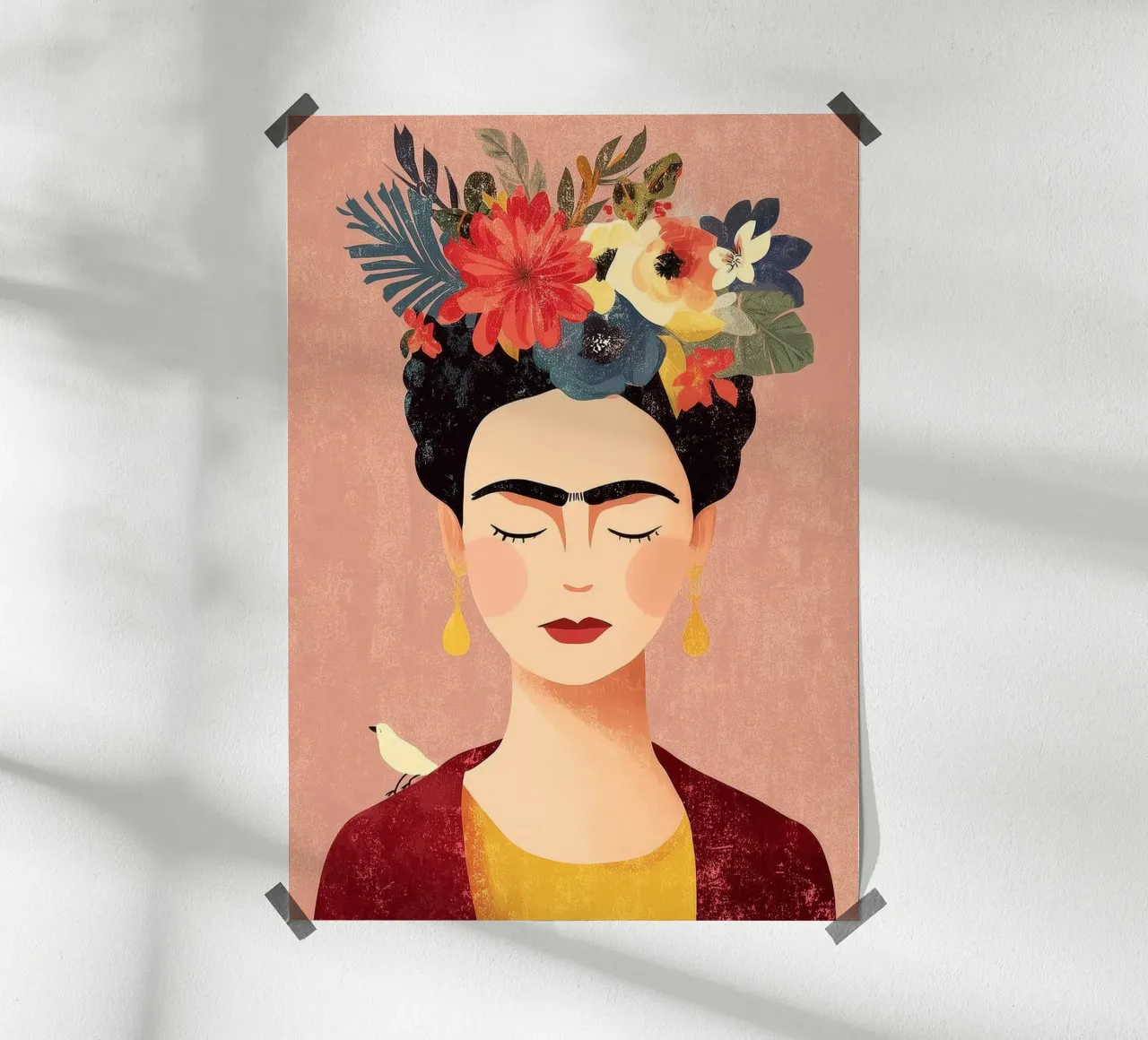 Frida y las Flores poster avec cadre en bois de Clara August
