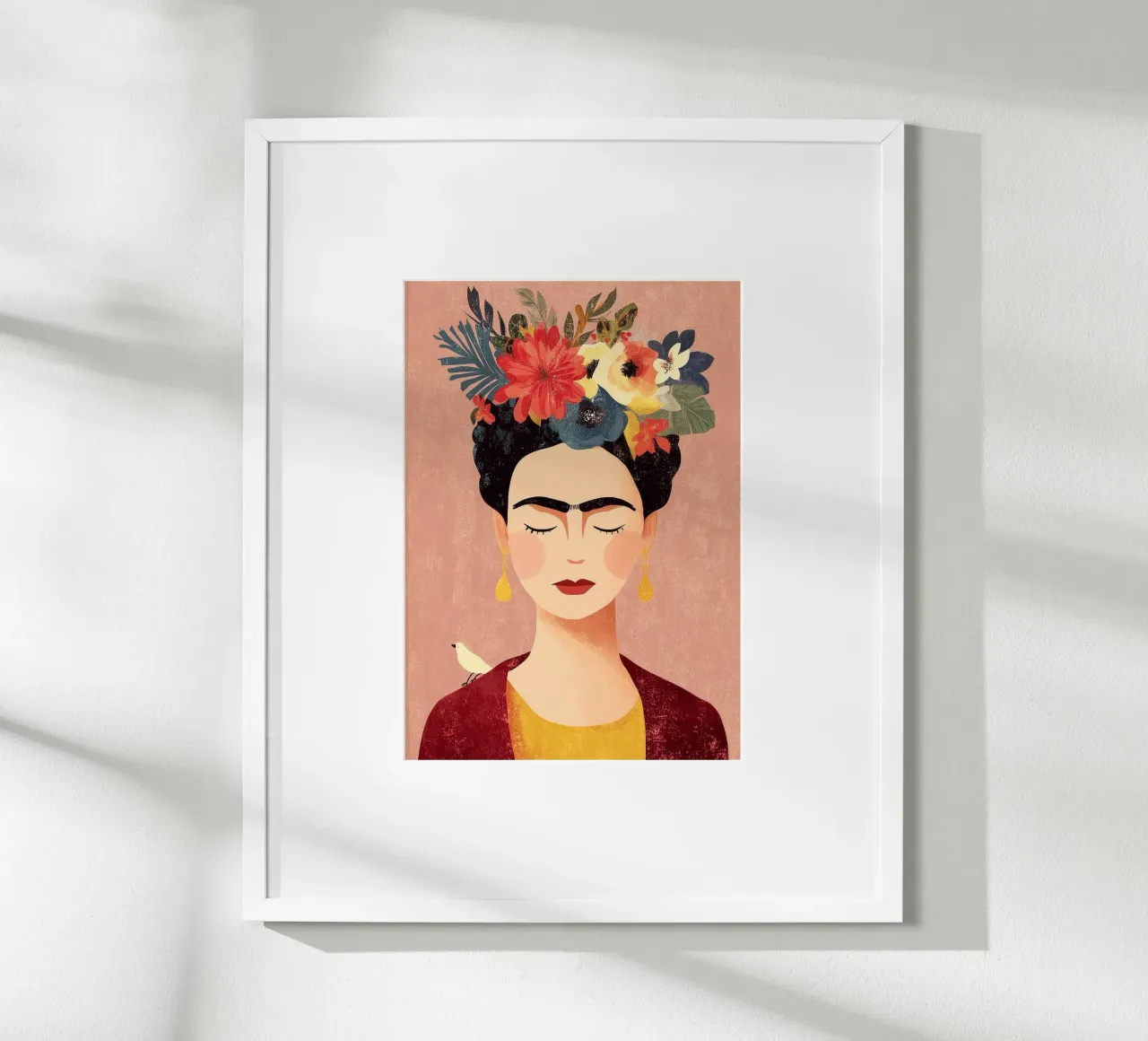 Frida y las Flores poster avec cadre en bois de Clara August