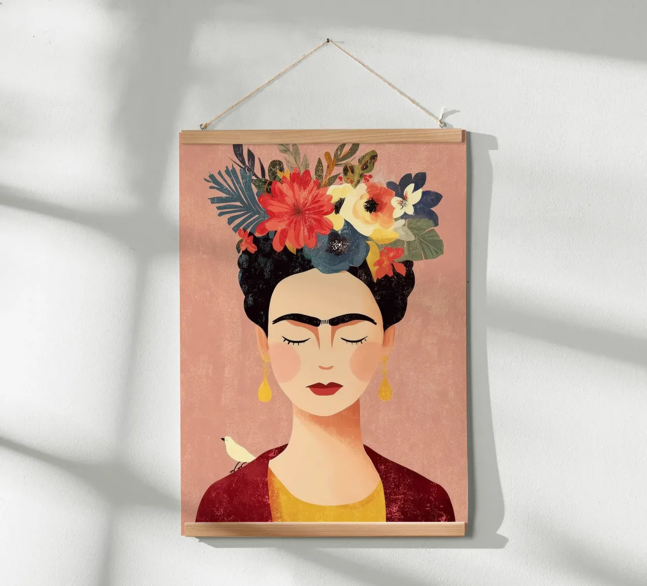 Frida y las Flores poster avec cadre en bois de Clara August